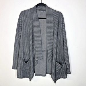 AnyBody Womens Sweater Loungewear Cardigan Waffle Knit Size L Gray Waterfall